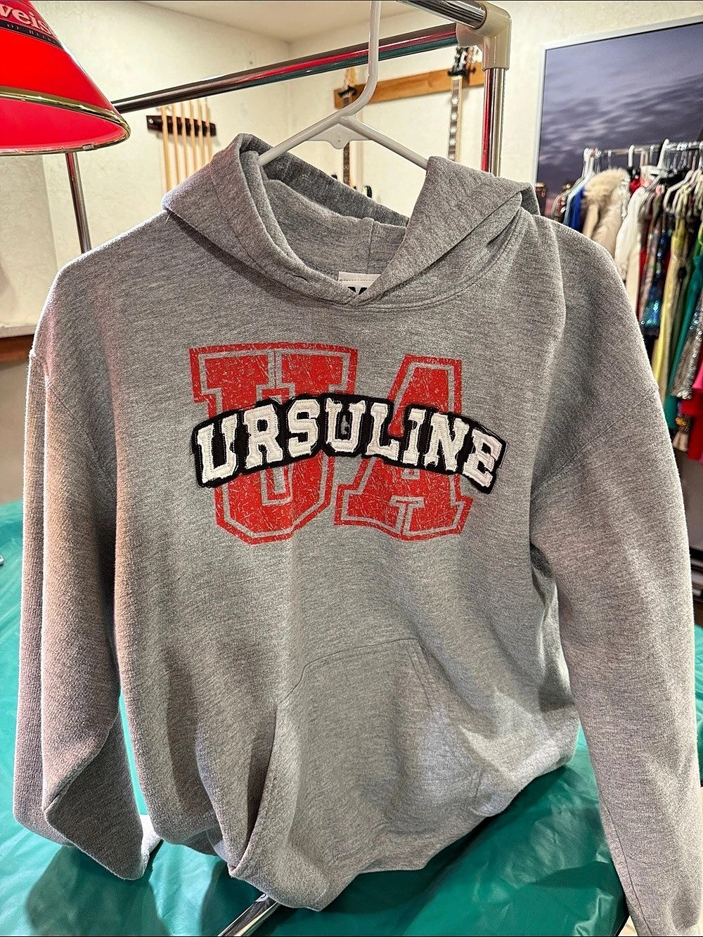 Champion Varsity Logo Hoodie in Gray Size Medium